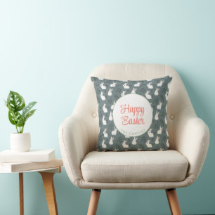 Bunny and Eggs Floral grey Cushion