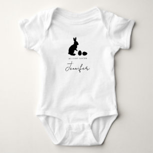Bunny And Eggs In Black With Name My First Easter Baby Bodysuit