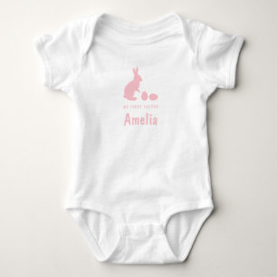 Bunny And Eggs In Pink With Name My First Easter Baby Bodysuit
