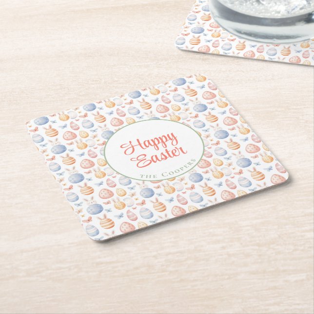 Bunny and Eggs  Square Paper Coaster (Angled)