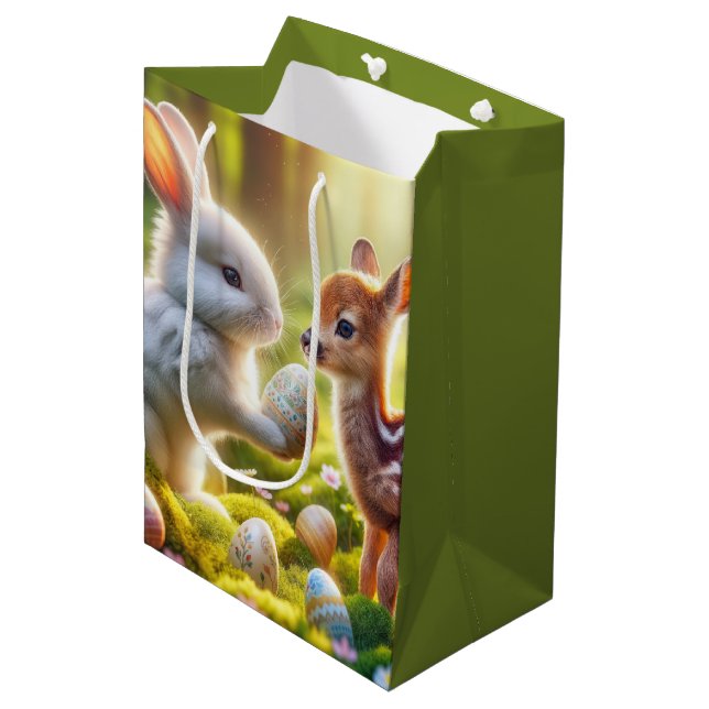 Bunny and Fawn With Easter Eggs Medium Gift Bag (Front Angled)