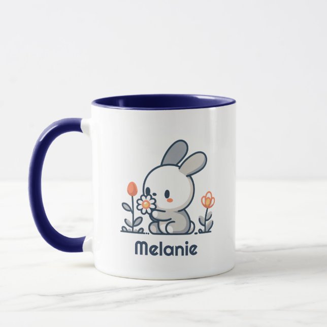 Bunny and flowers customisable Mug (Left)
