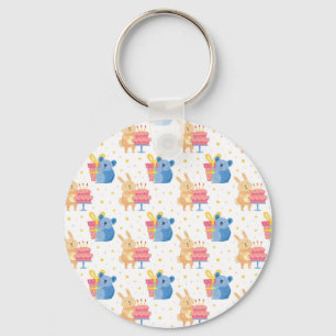 Bunny And Koala Bear On Children Birthday Party Key Ring