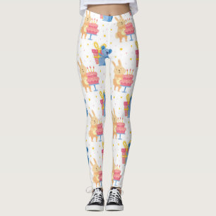 Bunny And Koala Bear On Children Birthday Party Leggings