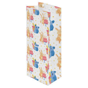 Bunny And Koala Bear On Children Birthday Party Wine Gift Bag