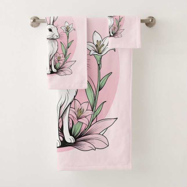 Bunny and Lilies Bath Towel Set (Insitu)