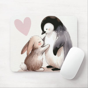 Bunny and Penguin Friendship Mouse Mat