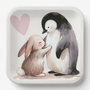 Bunny and Penguin Friendship Paper Plate