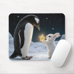 Bunny and Penguin with Neon Star Mouse Mat