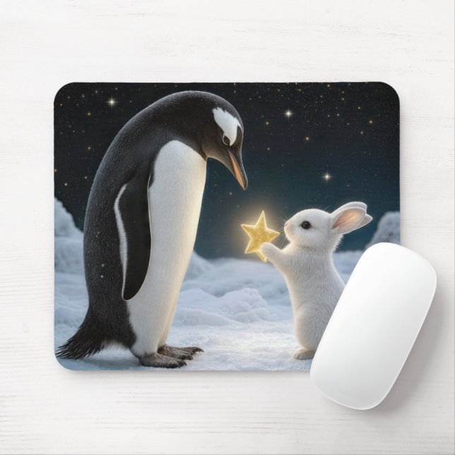 Bunny and Penguin with Neon Star Mouse Mat (With Mouse)