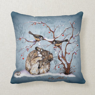 Bunny and Pesky Snow Birds Cushion