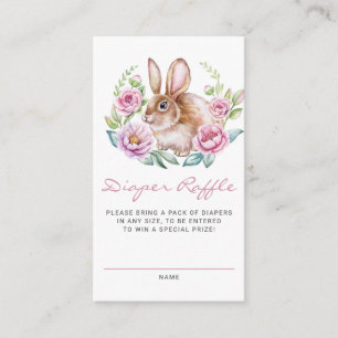 Bunny and Pink Flowers Baby Shower Diaper Raffle Enclosure Card