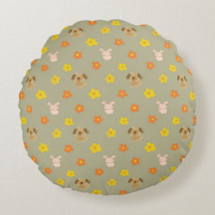 Bunny and puppy pattern round cushion