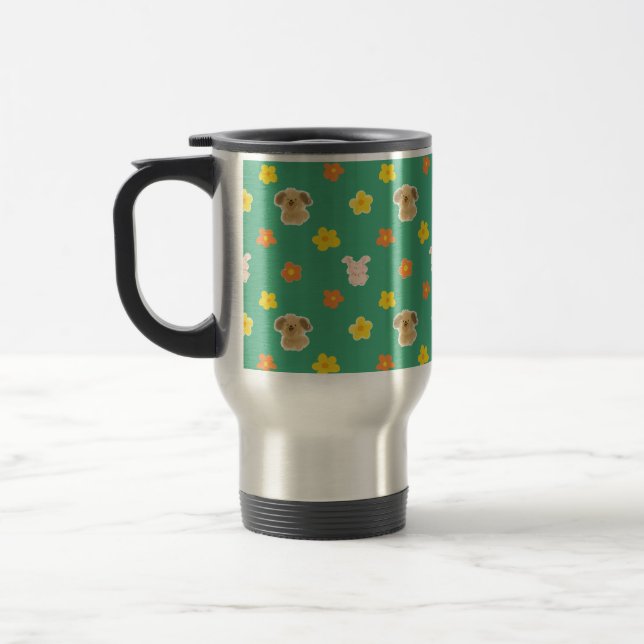 Bunny and puppy pattern travel mug (Left)