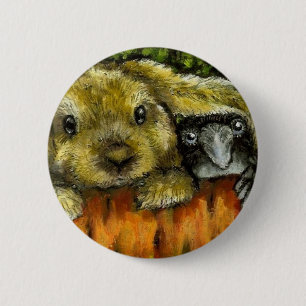 Bunny and raven 6 cm round badge