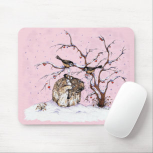 Bunny and Snow Birds Mouse Mat