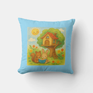 Bunny and Squirrel Reading by Treehouse – Cute Pas Cushion