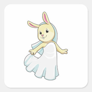 Bunny as Bride with Veil Square Sticker