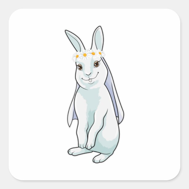 Bunny as Bride with Wreath of flowers Square Sticker (Front)
