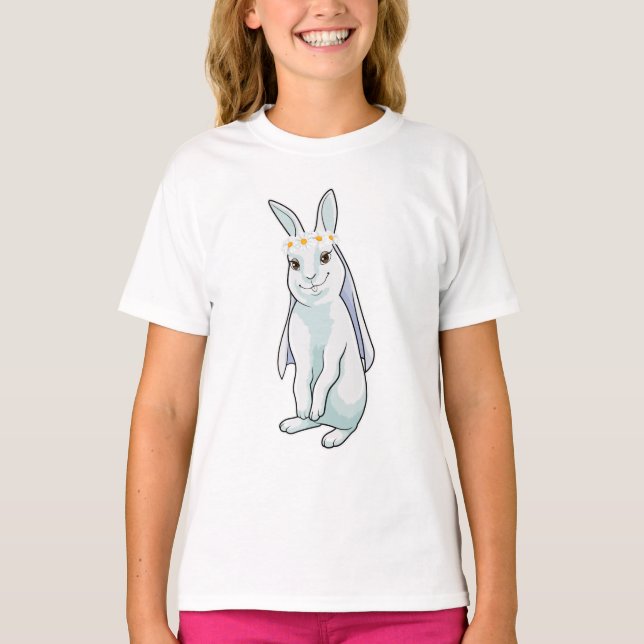 Bunny as Bride with Wreath of flowers T-Shirt (Front)