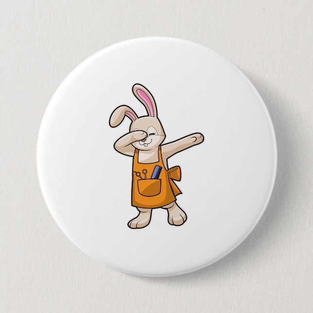 Bunny as Hairdresser with Comb & Scissors 7.5 Cm Round Badge (Front)