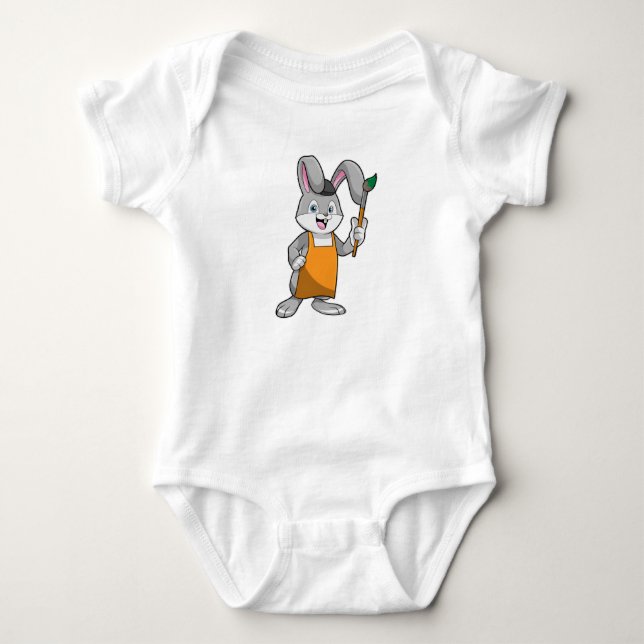 Bunny as Painter with Paint brush Baby Bodysuit (Front)