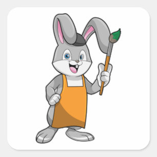 Bunny as Painter with Paint brush Square Sticker