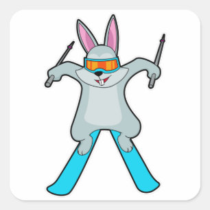 Bunny as Skier with Ski Square Sticker