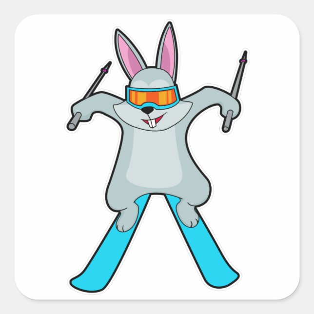 Bunny as Skier with Ski Square Sticker (Front)