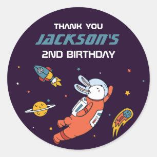Bunny Astronaut Outer Space Kids Birthday Party Classic Round Sticker