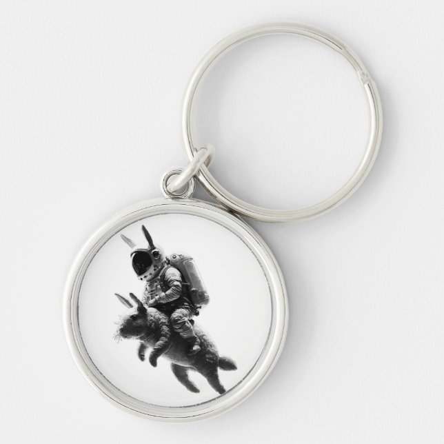 Bunny Astronaut Riding a Rabbit in Space  Key Ring (Front)