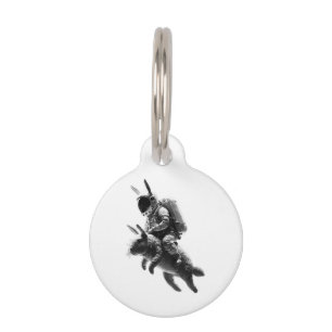 Bunny Astronaut Riding a Rabbit in Space Pet Tag