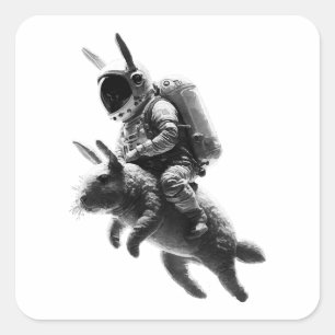 Bunny Astronaut Riding a Rabbit in Space Square Sticker