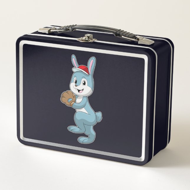 Bunny at Baseball with Baseball glove Metal Lunch Box (Front)