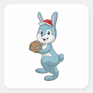 Bunny at Baseball with Baseball glove Square Sticker