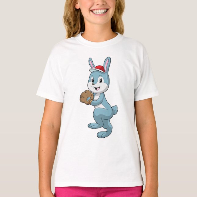 Bunny at Baseball with Baseball glove T-Shirt (Front)