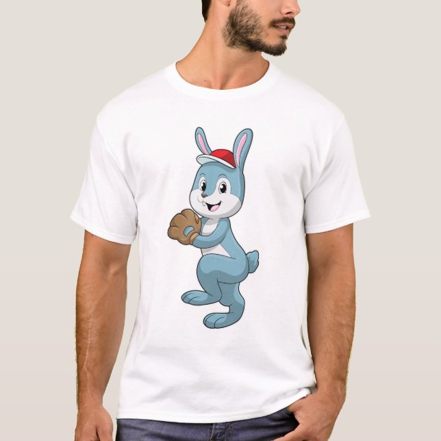 Bunny at Baseball with Baseball glove T-Shirt (Front)