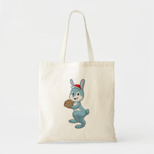 Bunny at Baseball with Baseball glove Tote Bag