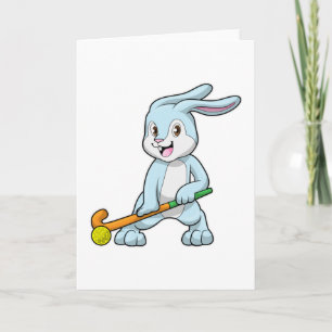 Bunny at Field hockey with Hockey stick Card
