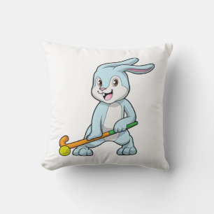Bunny at Field hockey with Hockey stick Cushion