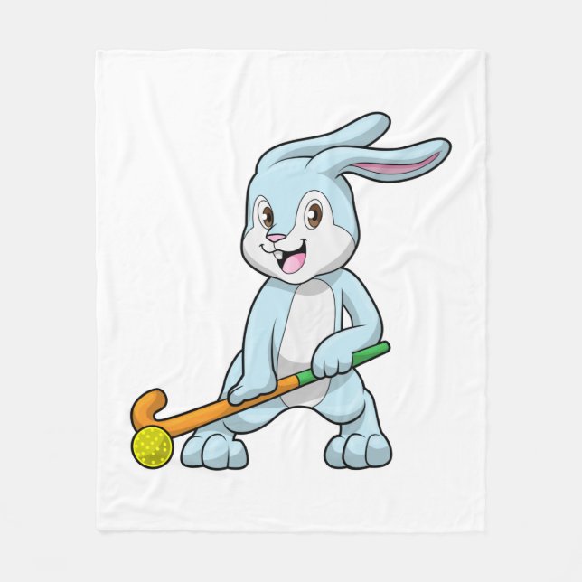 Bunny at Field hockey with Hockey stick Fleece Blanket (Front)