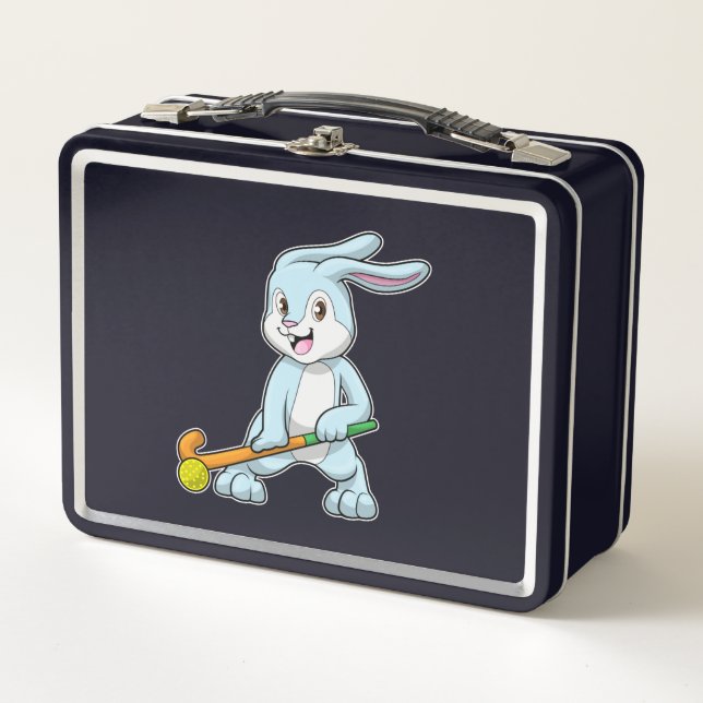 Bunny at Field hockey with Hockey stick Metal Lunch Box (Front)
