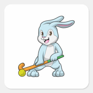 Bunny at Field hockey with Hockey stick Square Sticker