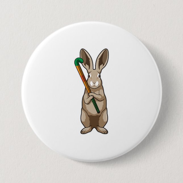 Bunny at Hockey with Hockey stick 7.5 Cm Round Badge (Front)