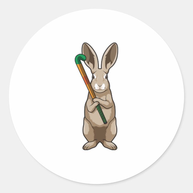 Bunny at Hockey with Hockey stick Classic Round Sticker (Front)