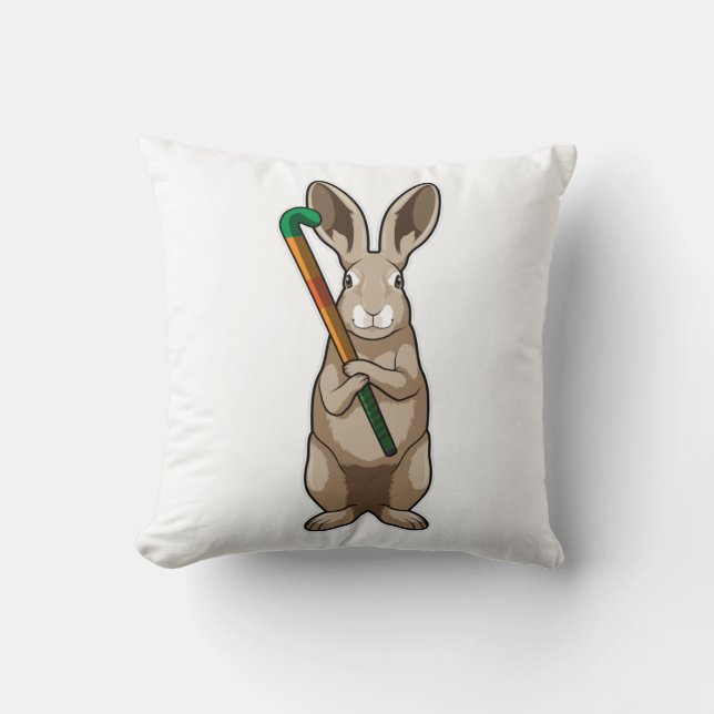 Bunny at Hockey with Hockey stick Cushion (Front)