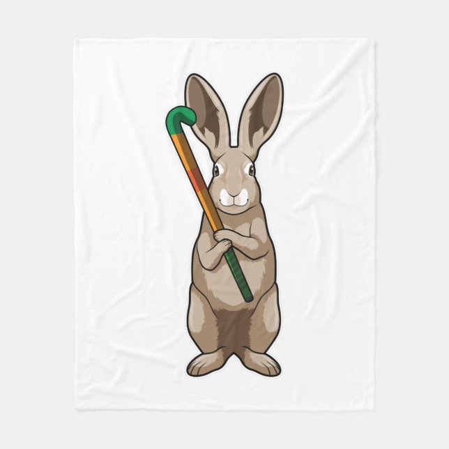 Bunny at Hockey with Hockey stick Fleece Blanket (Front)
