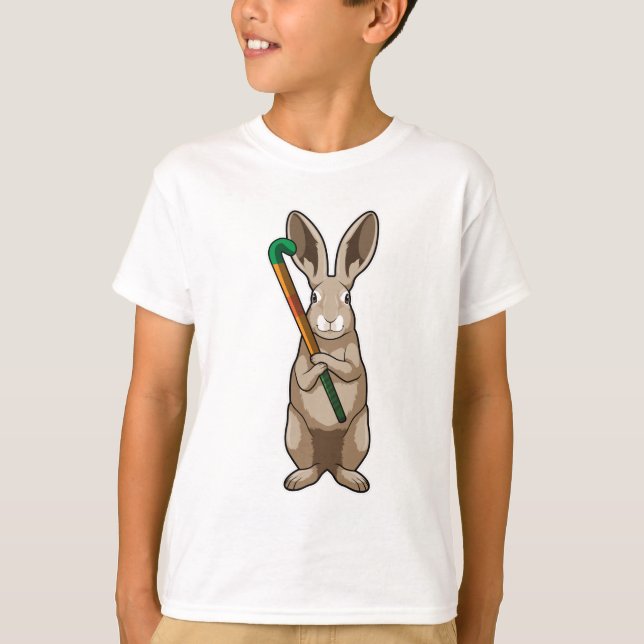 Bunny at Hockey with Hockey stick T-Shirt (Front)