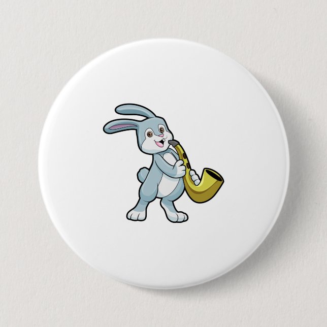 Bunny at Music with Saxophone 7.5 Cm Round Badge (Front)