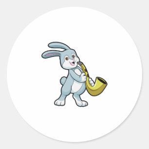 Bunny at Music with Saxophone Classic Round Sticker